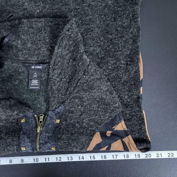 Ali Miles Womens Size Medium Zip Front Vest Black Geo Print Mixed Media Studded - Picture 6 of 7